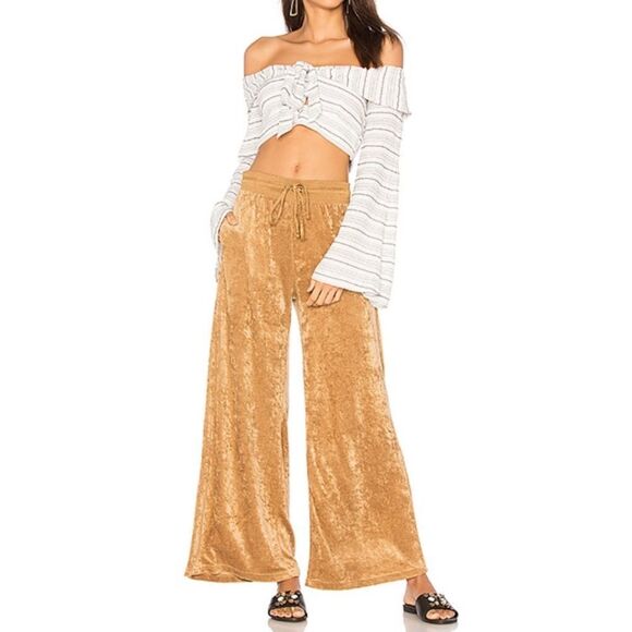 NWT Free People Velour Wide Leg Pant in Gold - Picture 6 of 9